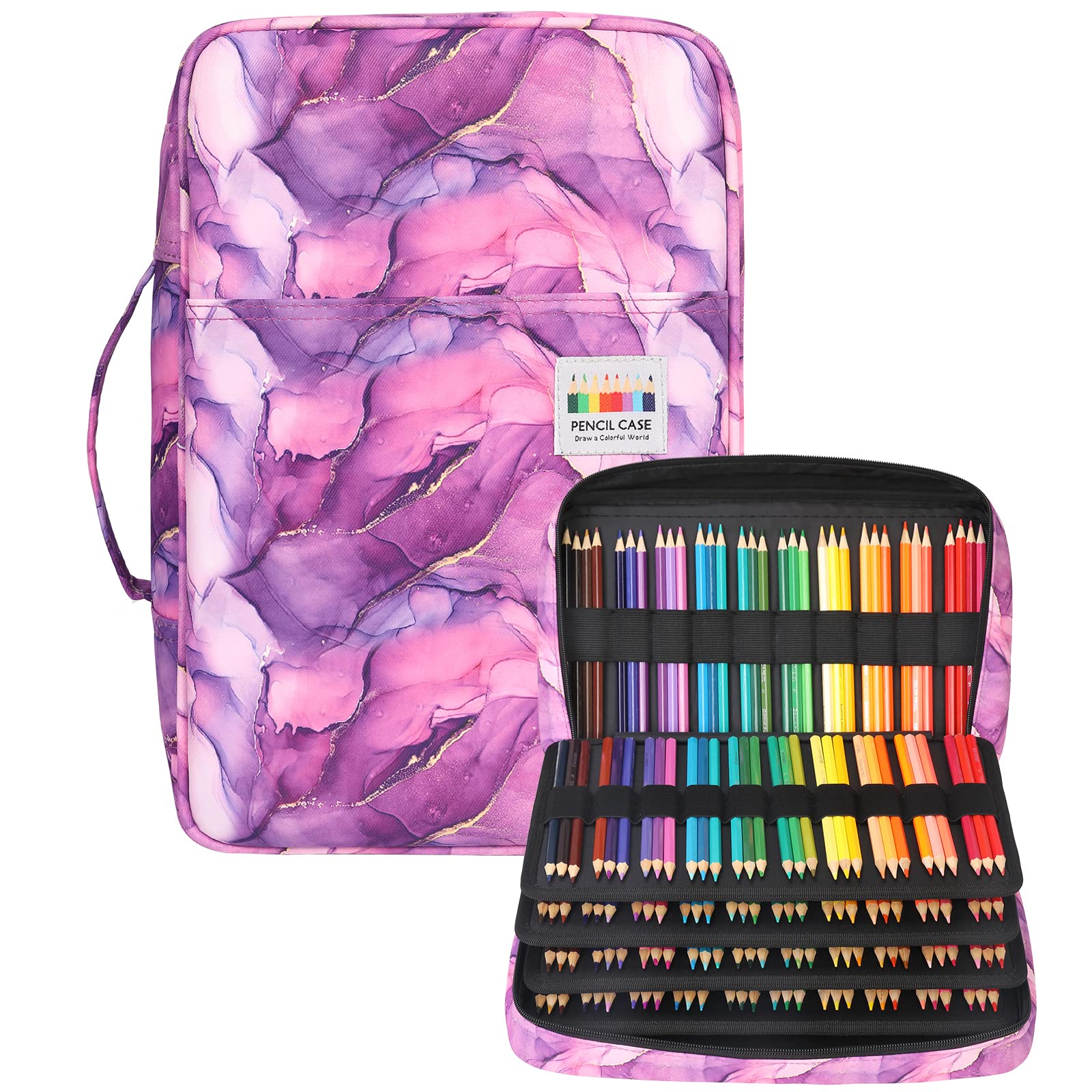 JAKAGO Large Capacity Pencil Case for 304 Coloured Pencils, Waterproof Pencil Bag, Stationery Organiser for Colouring Pens, Artists, Brushes, Fineliner, Highlighter, Marble purple, Pencil case — image 1