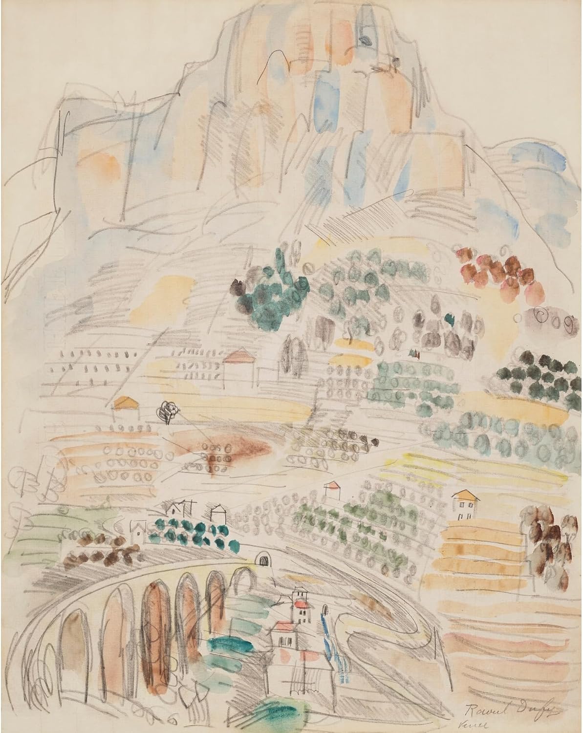 ArtDirect View of Vence at the foot of Saint-Jeannet (circa 1927) Unframed Art Print Giclee Poster by Raoul Dufy - Ready for Framing with Customization Sizes 8x10, 11x14, 16x20, 24x30, 36x45 and 48x60 inches