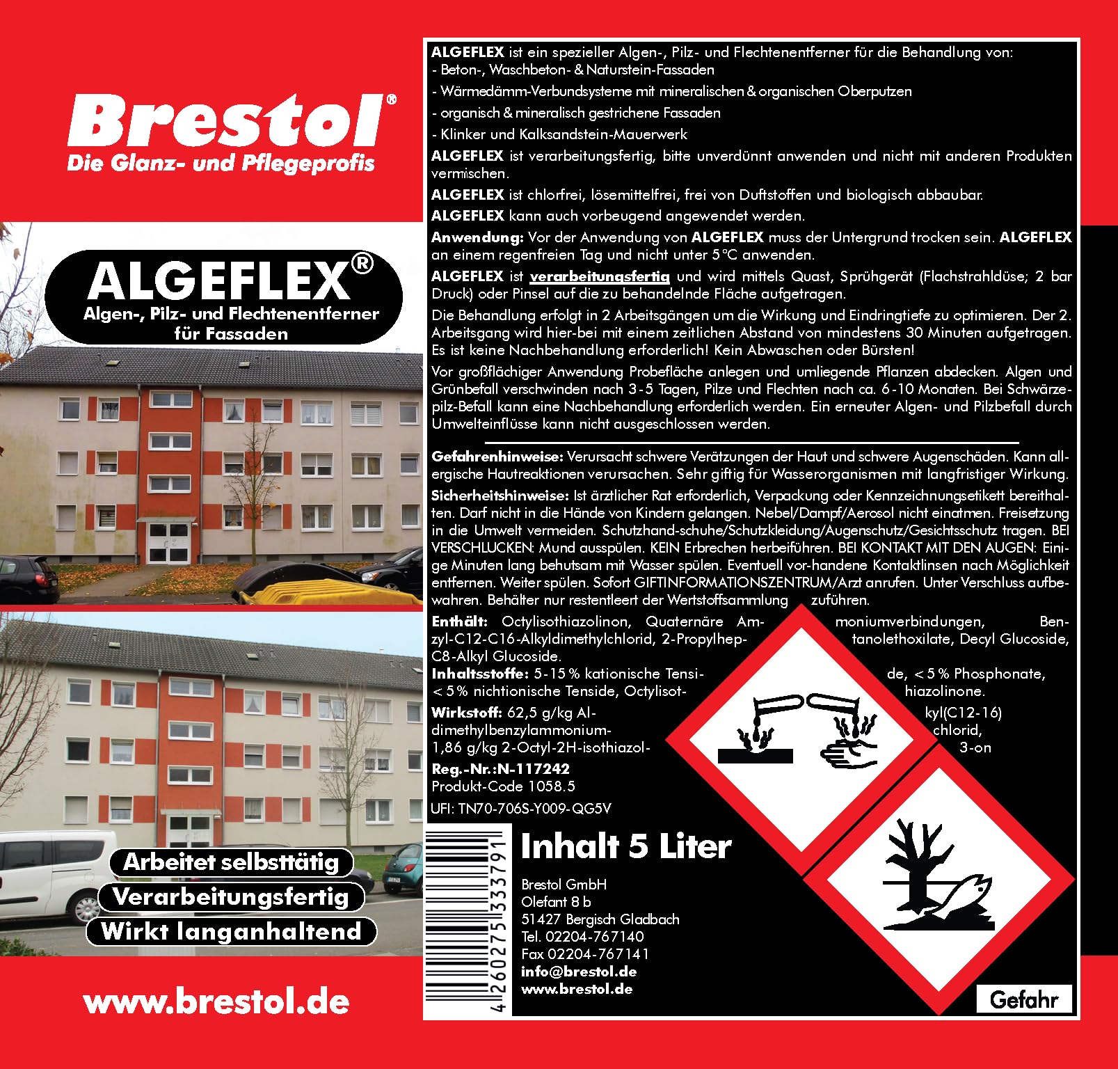 5 Liter Algenentferner Pilzentferner Flechtenentferner Algizid Algenex