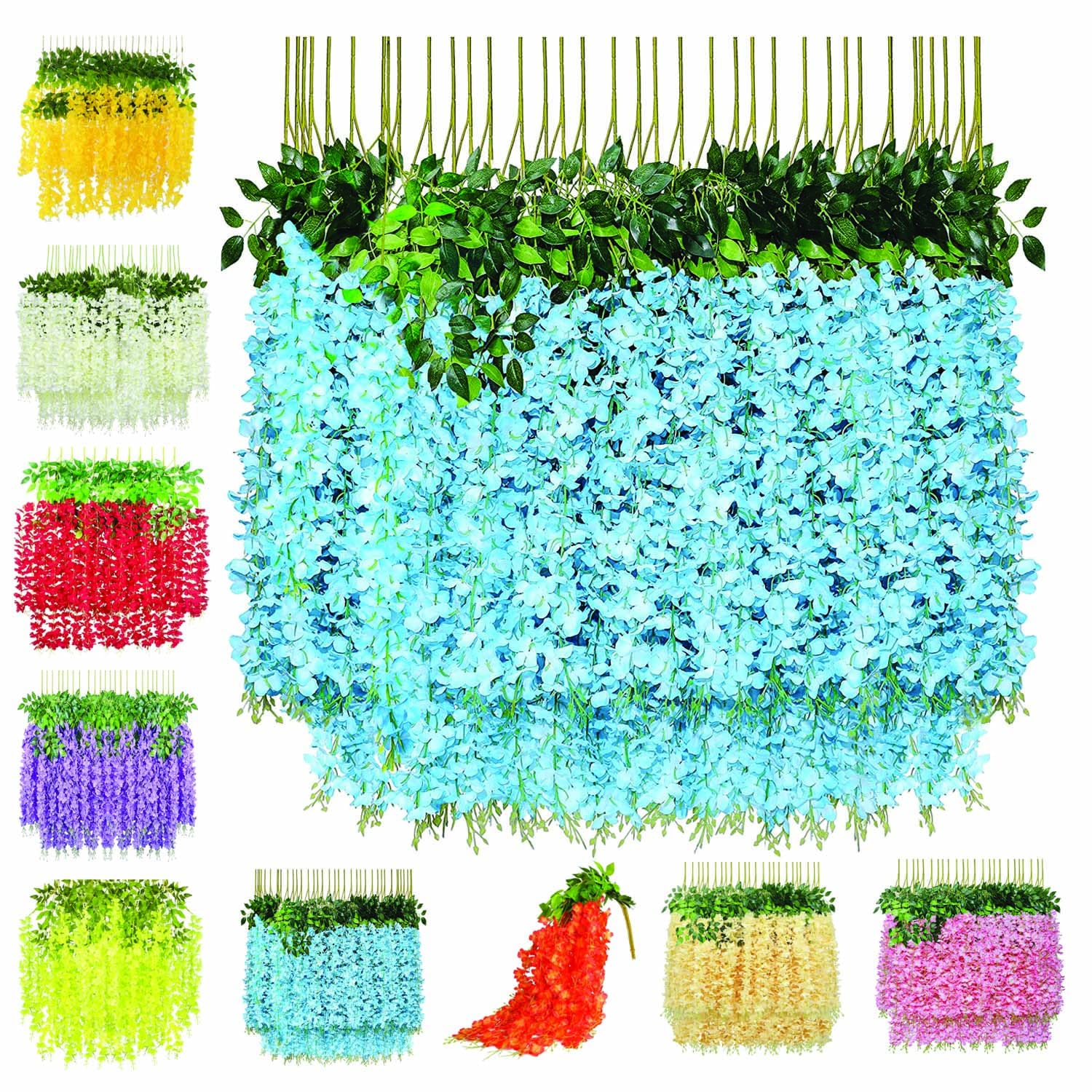 UR LITTLE SHOP Water Proof Hanging Artificial Wisteria Flower Strings_Pack of 6_ Sky Blue Color_110 Cms_for Wedding_Party_Home_Ceiling_Balcony_Office_Wall Decor WF10 (B0C4PFVK62) Amazon Price History, Amazon Price Tracker