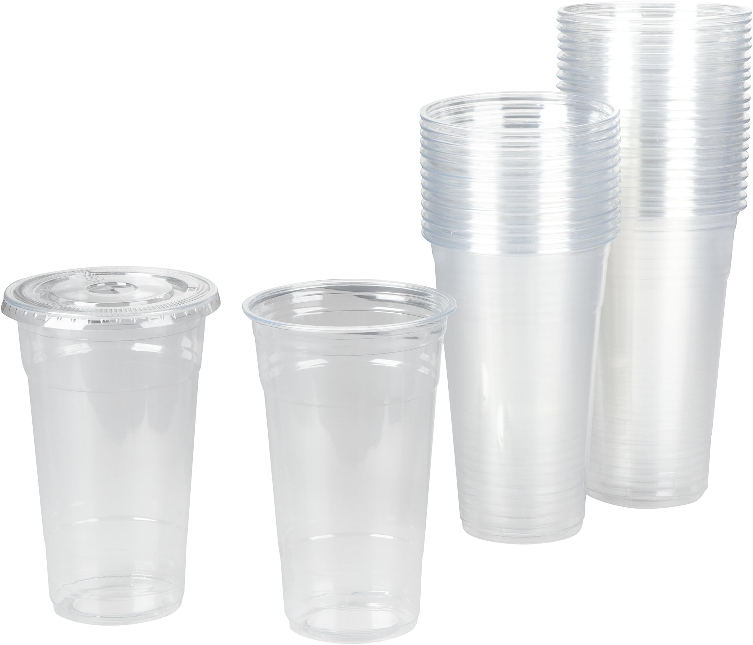 75 pack 20 oz Clear Plastic Cups with Lids for Cold Drinks, Iced Tea, Boba To-Go Cups, Disposable, Large Size