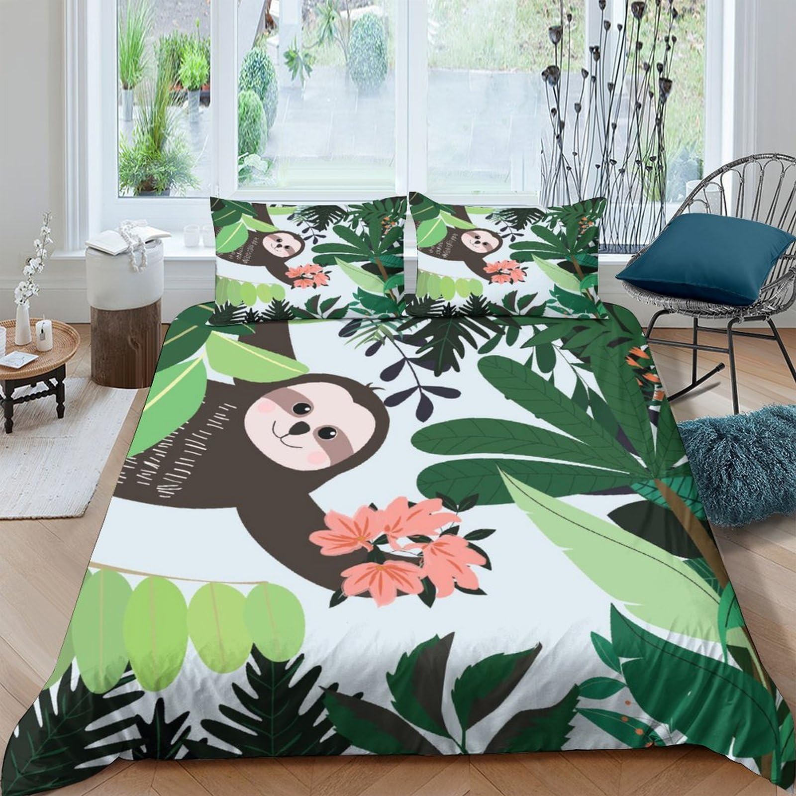 Ctjqhvkz Style-5 3D Printed Sloth Jungle Fitted Sheet Microfiber Soft Anti-Slip Tropical Leaves Mattress Cover For Bedroom Decor Single（135X200cm）