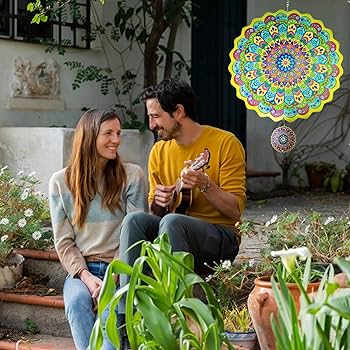 Carillon à Vent Mandala Métal 3D Rotatif - 30cm, Décoration Jardin Extérieur Avec Son Agréable