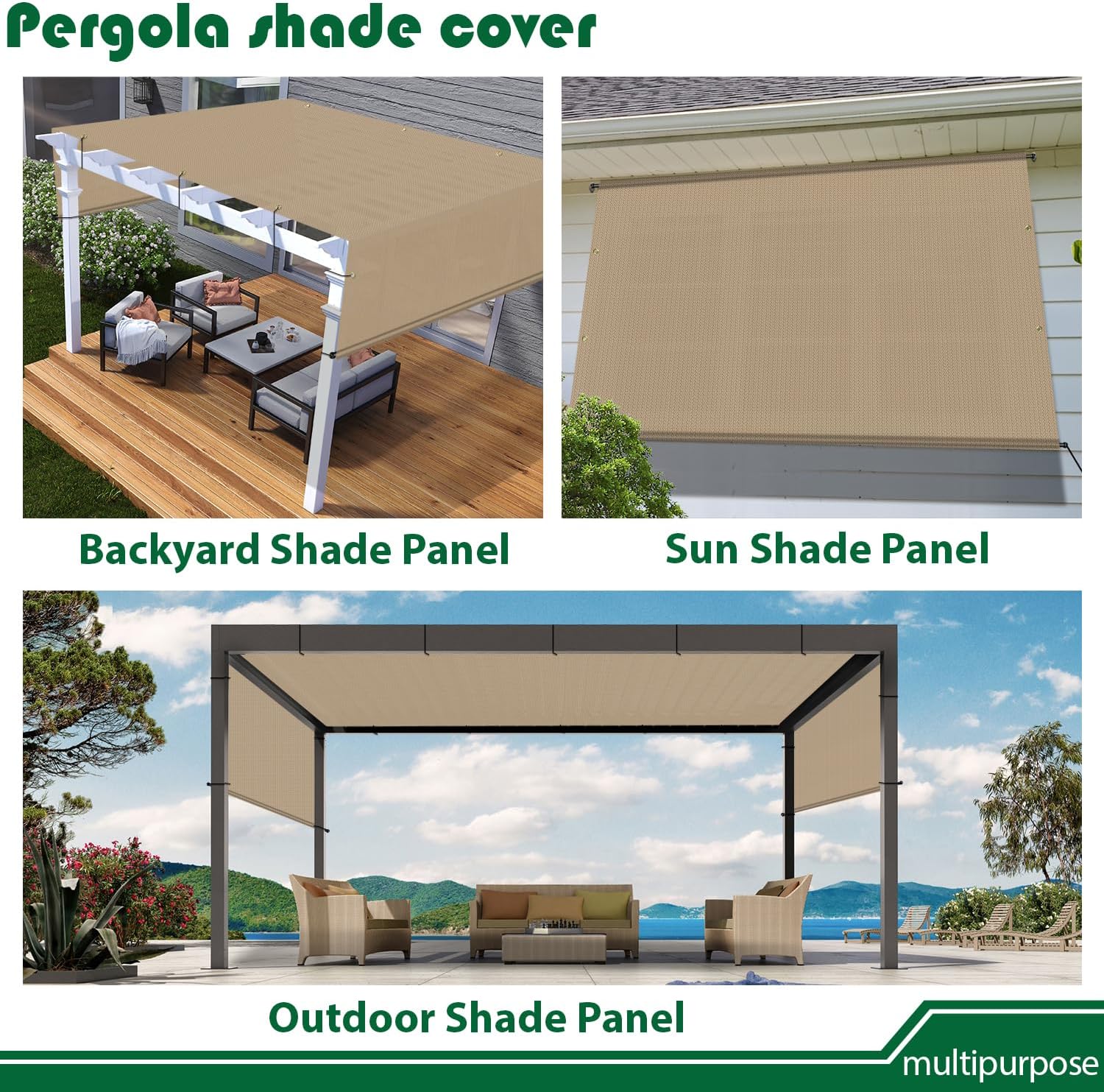 7' x 37' Universal Pergola Shade Cover with Grommets Weighted Rods, Sun Shade Cloth Outdoor Canopy Replacement Cover, Patio Awning for Porch, Backyard, Gazebo, Garden, Sand