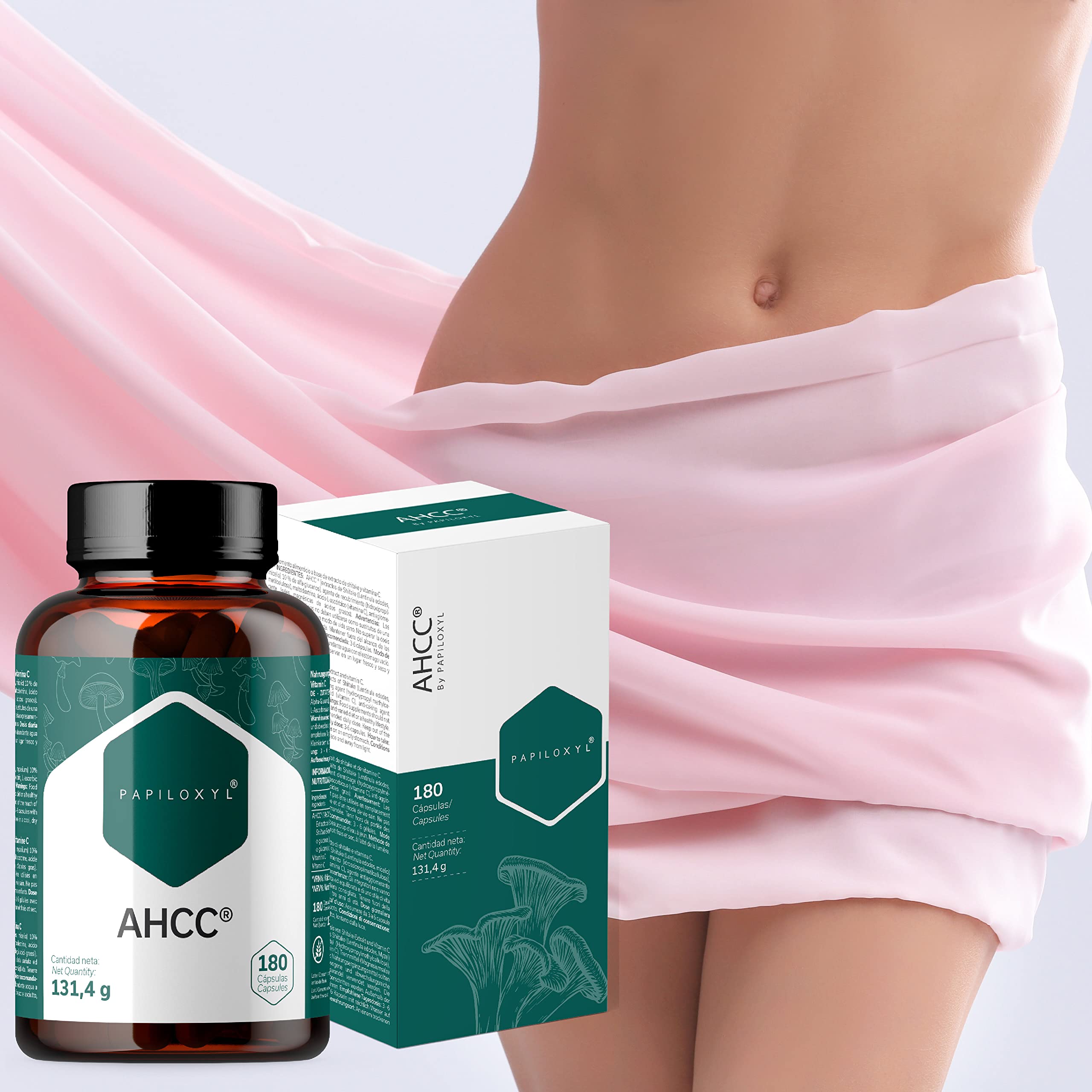 AHCC par Papiloxyl - 180 Gélules, 500 mg par Capsule, Culture Liquide Brevetée de Lentinula Edodes (Shiitake), Fabriqué au Japon par Amino Up, Sans Gluten