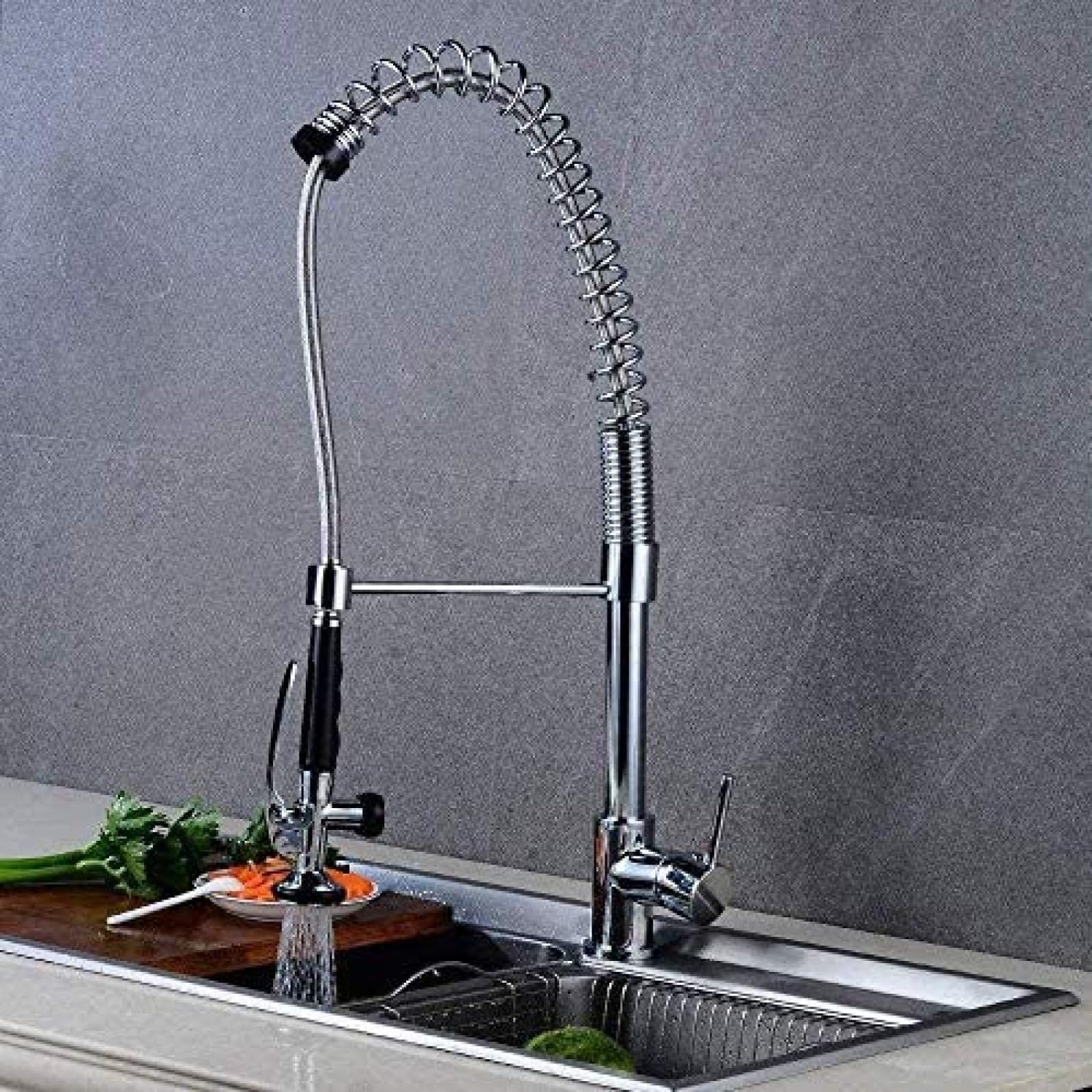 Rubinetto Cucina moderna Rubinetto a molla a scomparsa Maniglia singola Testa rotante Irrigatore Rubinetto lavello pre-risciacquo Rubinetto alto in ottone commerciale per impieghi gravosi
