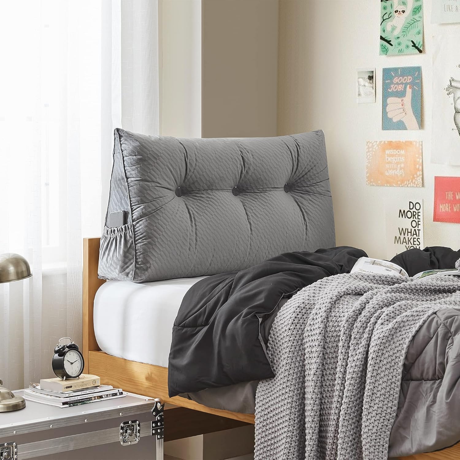 DormCo Rainha - Lounger Tufted College Headboard - Gray