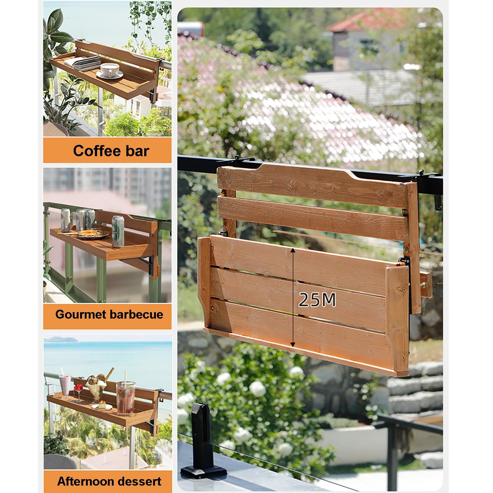 Tavolo da ringhiera, Tavolo Pieghevole da Balcone con ringhiera di Protezione, salvaspazio per Patio, terrazza, Veranda, Giardino (120 cm/47 Pollici)