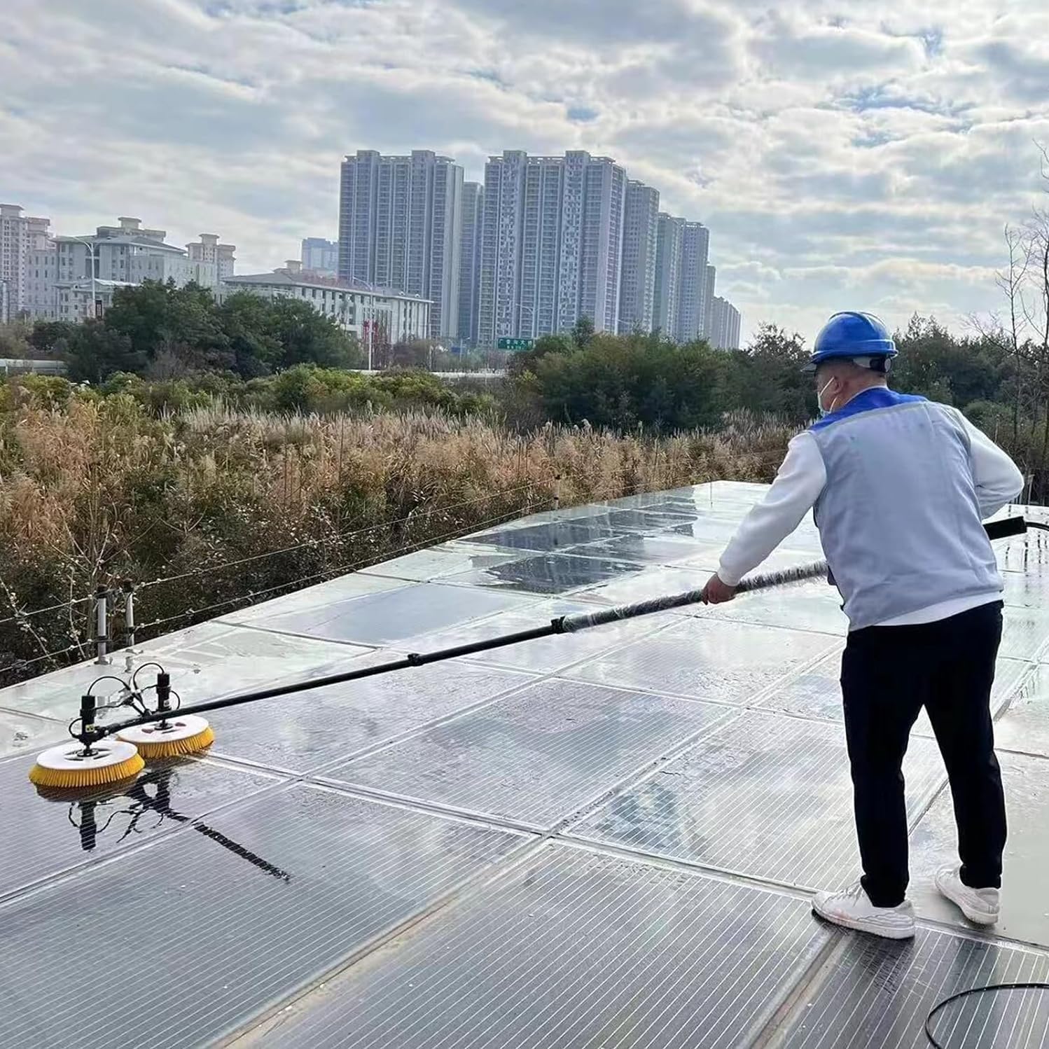 Macchina Elettrica per La Pulizia Dei Pannelli Fotovoltaici, Spazzola per La Pulizia a Spruzzo D'acqua per Pannelli Solari, Spazzola Rotante per La Pulizia Pannelli Fotovoltaici,3.5m-MainsElectricity