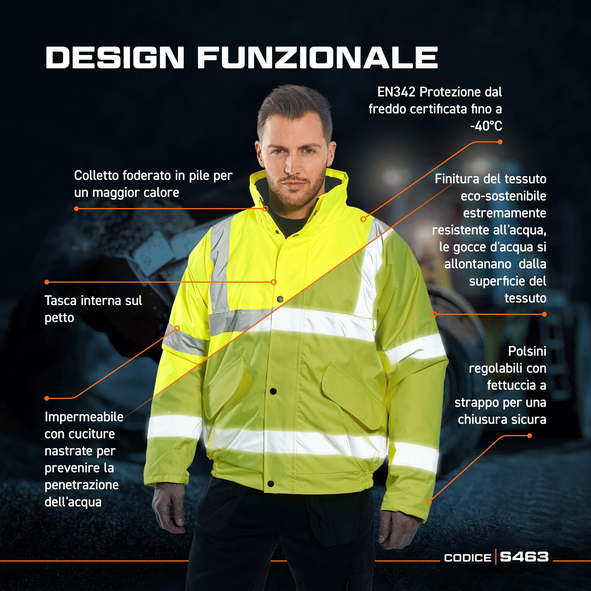 Portwest S463 Bomber Alta Visibilità Imbottito | Arancione, L, EN ISO 20471 Classe 3, EN 343 Classe 3:1 X, EN 342 Protezione dal Freddo, Oxford 300D, Texpel Splash Eco