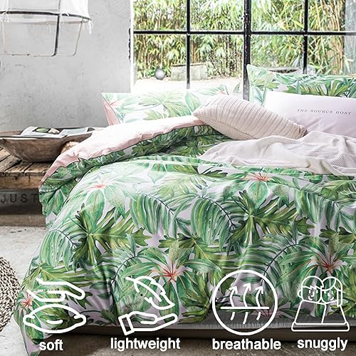 Miniatura 3 de MorroMorn Juego de funda de edredón tropical tamaño Queen, 3 piezas, juego de ropa de cama verde bohemio, 1 funda de edredón y 2 fundas de almohada,
