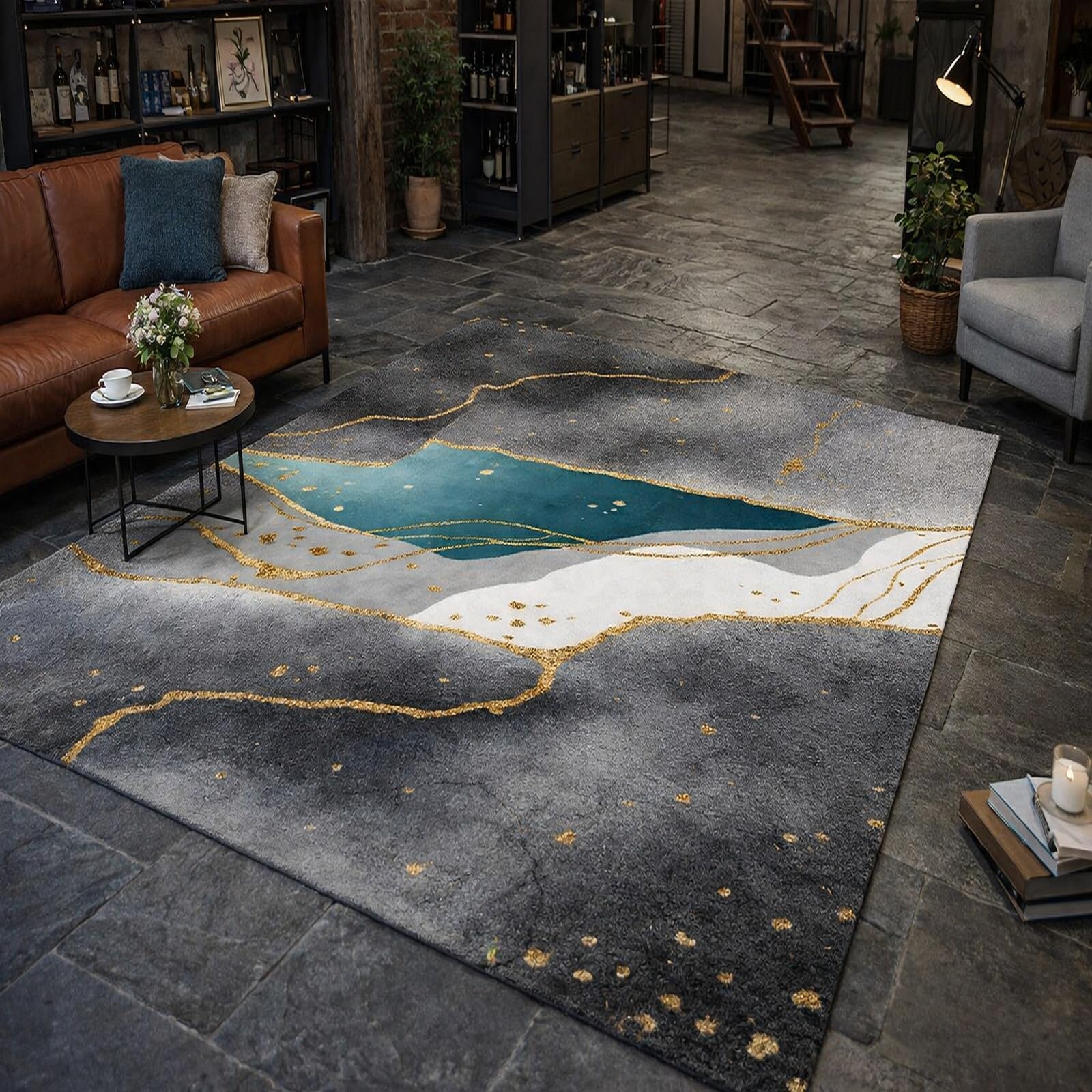 Tapis abstrait moderne 160x200cm gris raffiné lavable pour salon et grande chambre
