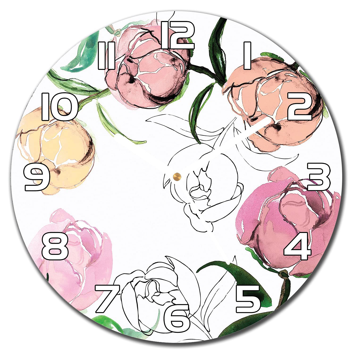 Horloge en verre pivoines de 30 cm pour sublimer la décoration de votre cuisine ou salon chaleureux