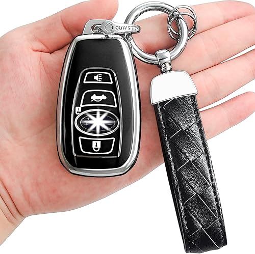 Yonmcfn Funda para llavero Subaru con llavero de cuero, TPU suave de 4 botones, compatible con llave de automóvil BRZ Legacy Outback Ascent
