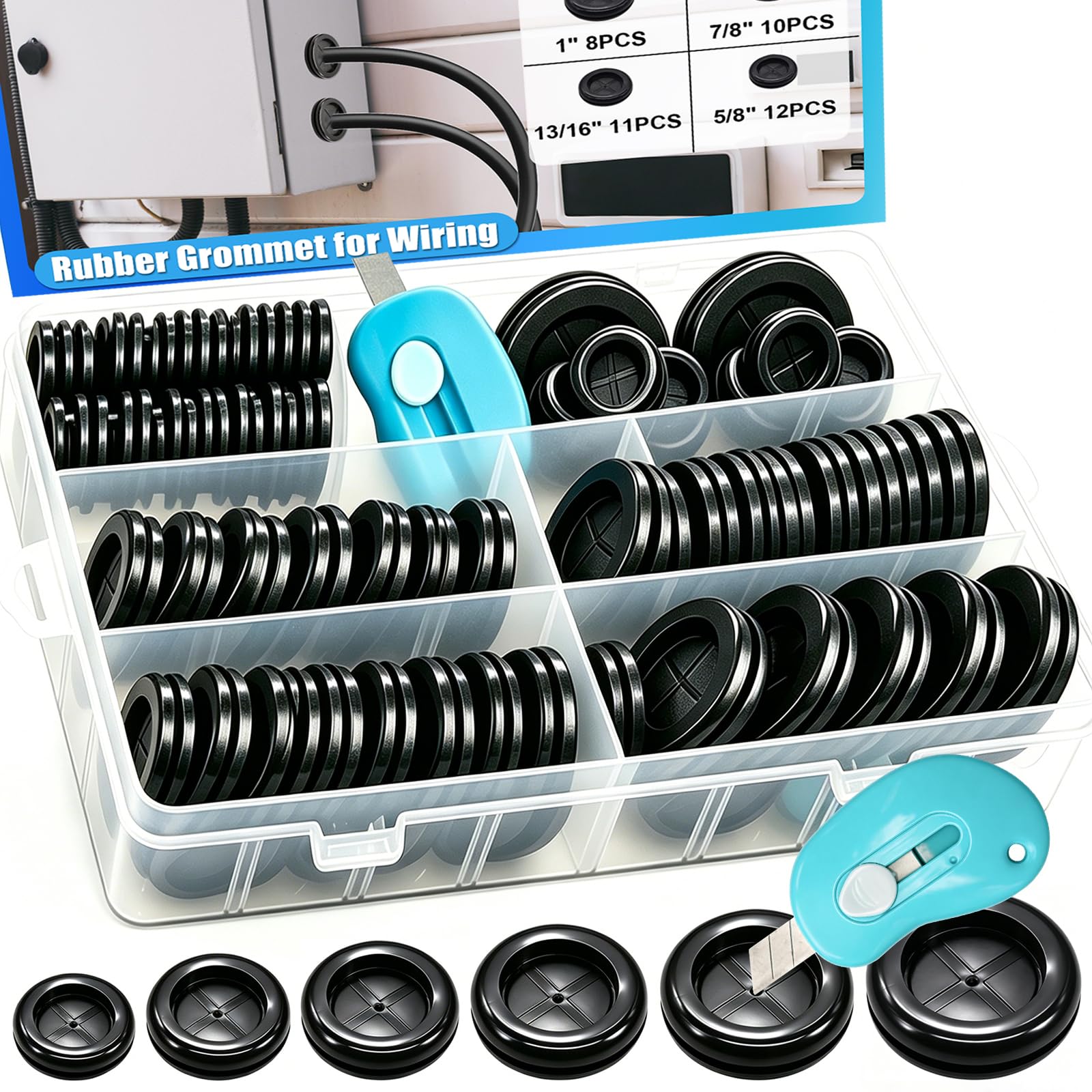 210 Pcs Rubber Grommets - Wire Protection Kit -10