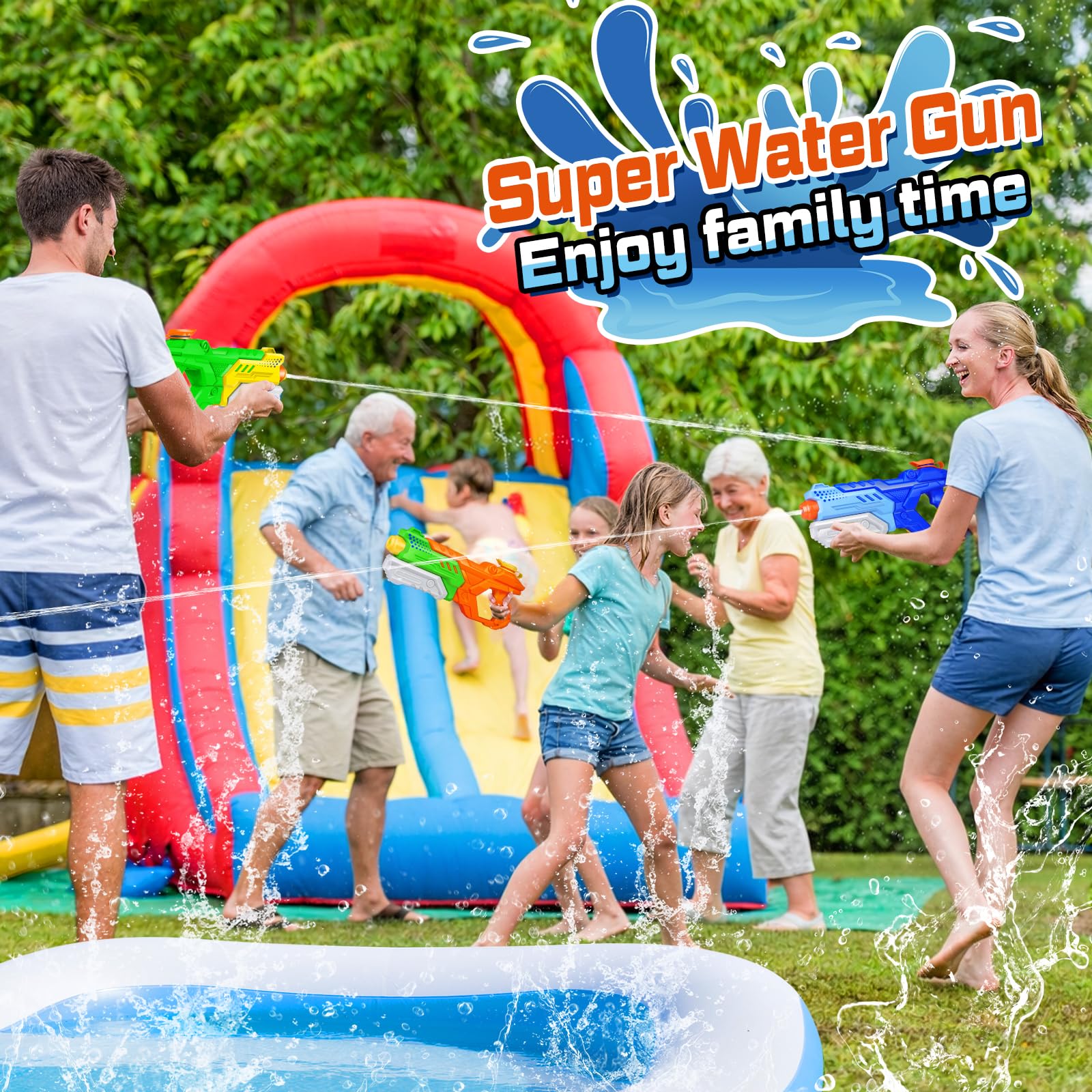 Quanquer Wasserpistole für Kinder Erwachsene - 3 Stücke großer Wasserspritzpistole 600ML mit 10 Meter Reichweite Super Water Gun Soaker Sommer Schwimmbad Strand Pool Outdoor Wasser Kampf Spielzeug