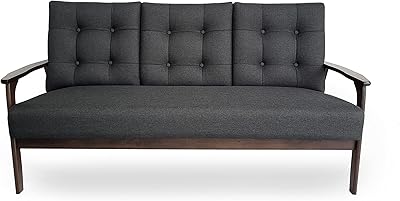 Christopher Knight Home Athena Mid Century Waffle Stitch Tufted Accent Sofa with Rubberwood Legs-Black and Walnut Finish
