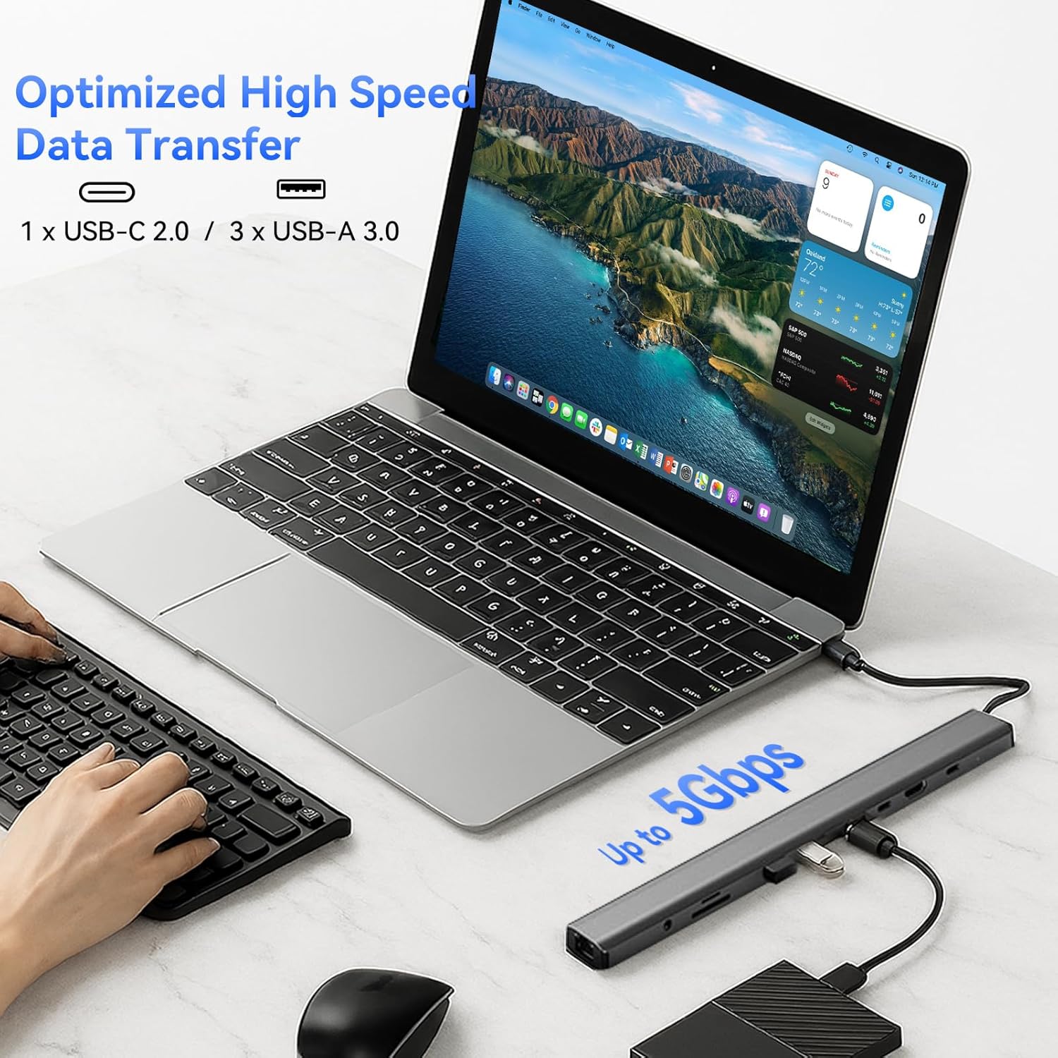 10-in-1 USB-C Laptop Docking Station with Adjustable Stand, 100W Power Delivery, 4K HDMI, Gigabit Ethernet, SD/TF Card Reader, 3 USB 3.0 Ports for MacBook Pro/Air, Dell, HP, Lenovo (Silver)