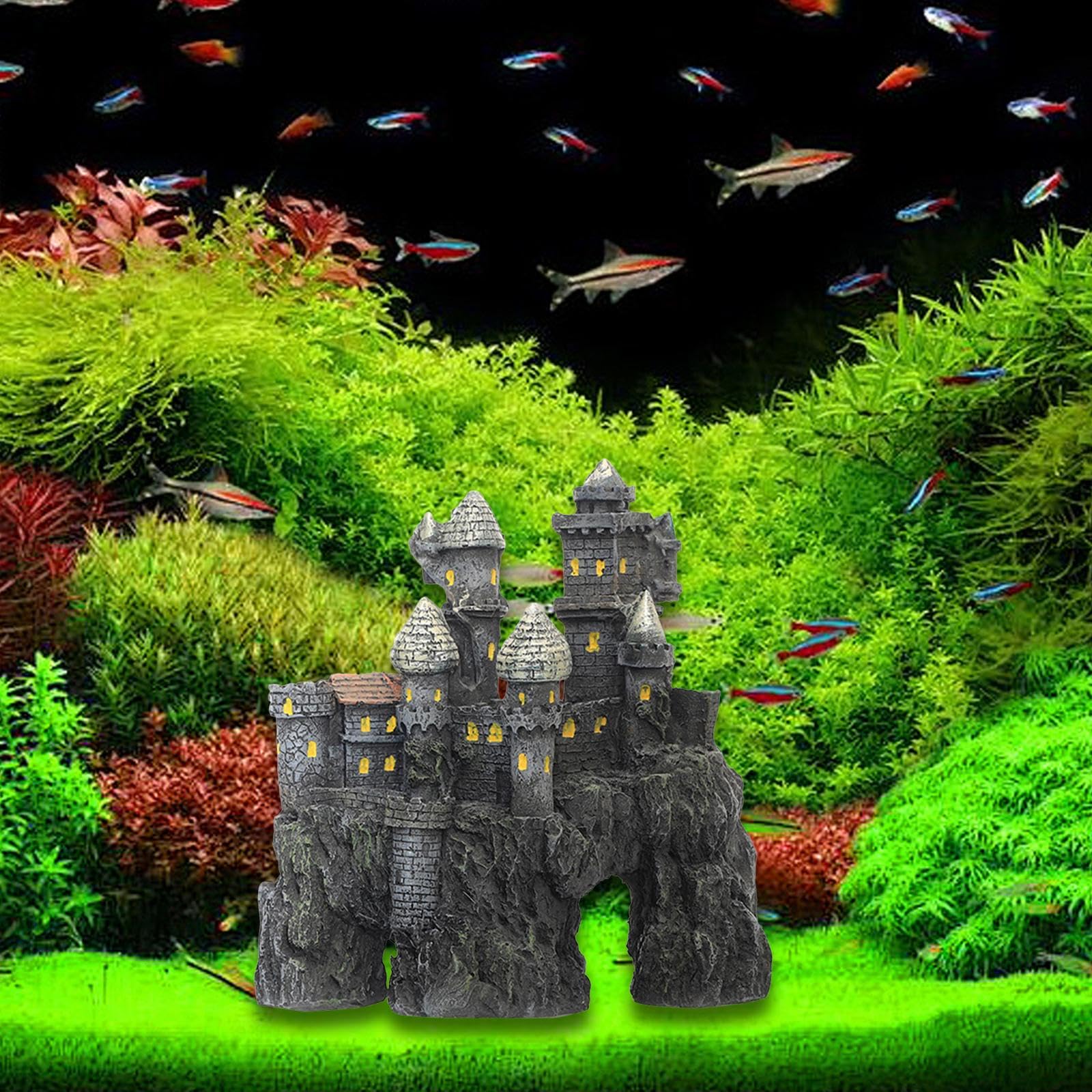 HQHYGM dell'acquario, Decorazione Serbatoio in Resina Nascondi Ornamento del Castello Accessori per Acquario nascondiglio