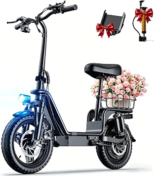 Electric Scooter with Seat for Adults,1000W Peak Power, 35 Mile Long Range, 20MPH, 14" Tires,Off-Road Foldable Commuter E-Scooter with Basket for Pets Dogs and Items, 330lbs Max Load.UL 2272