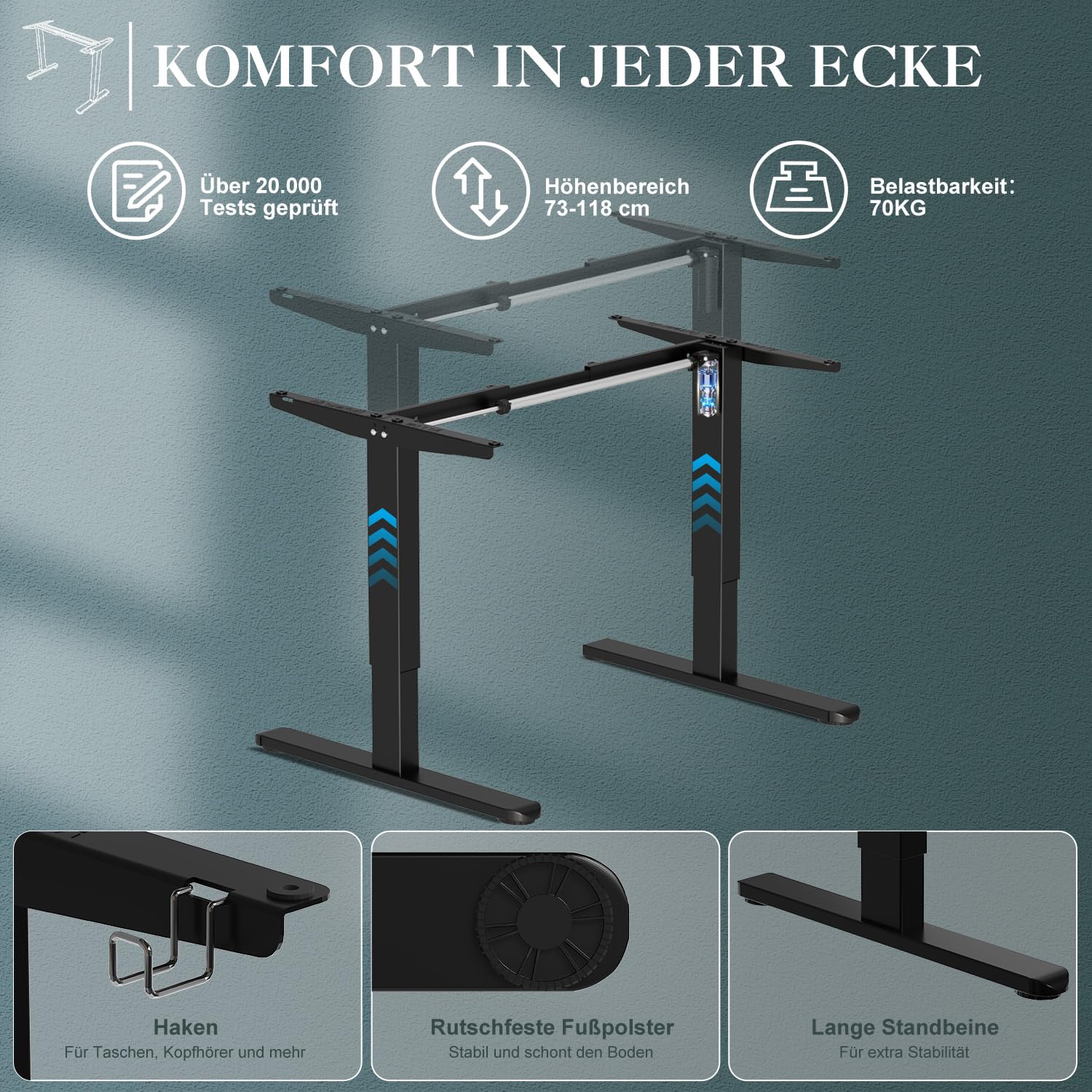 JUMMICO Höhenverstellbarer Schreibtisch Gestell mit 2 Memory-Funktion | Stabiles höhenverstellbares Tischgestell, elektrisch stufenlos höhenverstellbar, geeignet für Stehschreibtisch und Stehpult