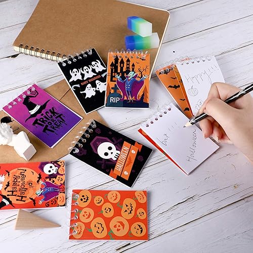 Miniatura 6 de Outus 48 cuadernos de Halloween en espiral, cuadernos con patrón de calabaza para fiesta de Halloween, suministros escolares en casa, 8 estilos
