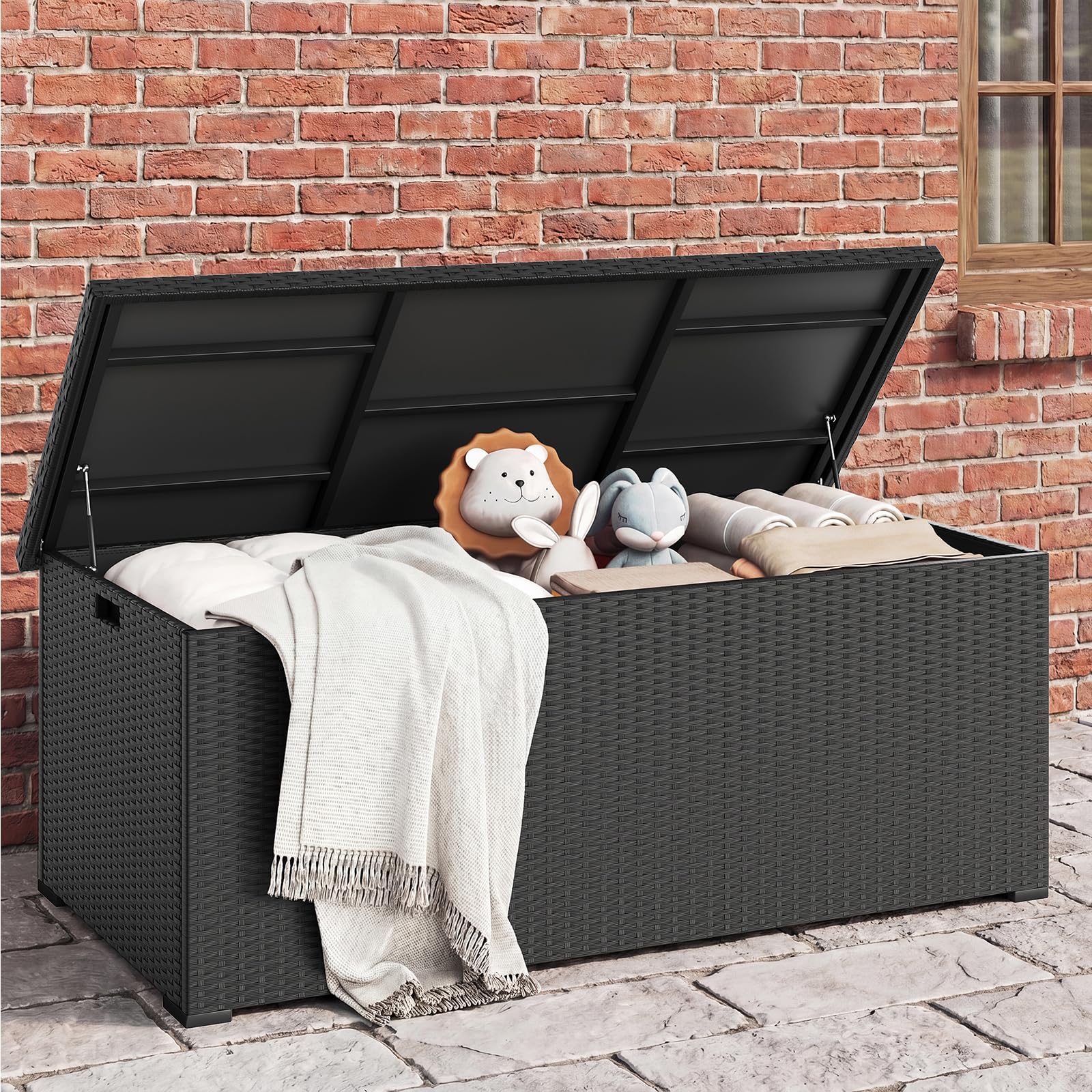 UDPATIO Gartenbox Wasserdicht 870L, Aufbewahrungsbox Garten XXXL, Auflagenbox Wetterfest, Kissenbox Outdoor mit Deckel, Gasdruckfedern | Schwarz