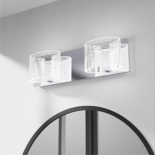 Miniatura 10 de URSOLA Luminaria LED de baño sobre espejo de 24 pulgadas con pantalla lineal ovalada transparente con acabado cromado, aplique de pared de 6000 K (3