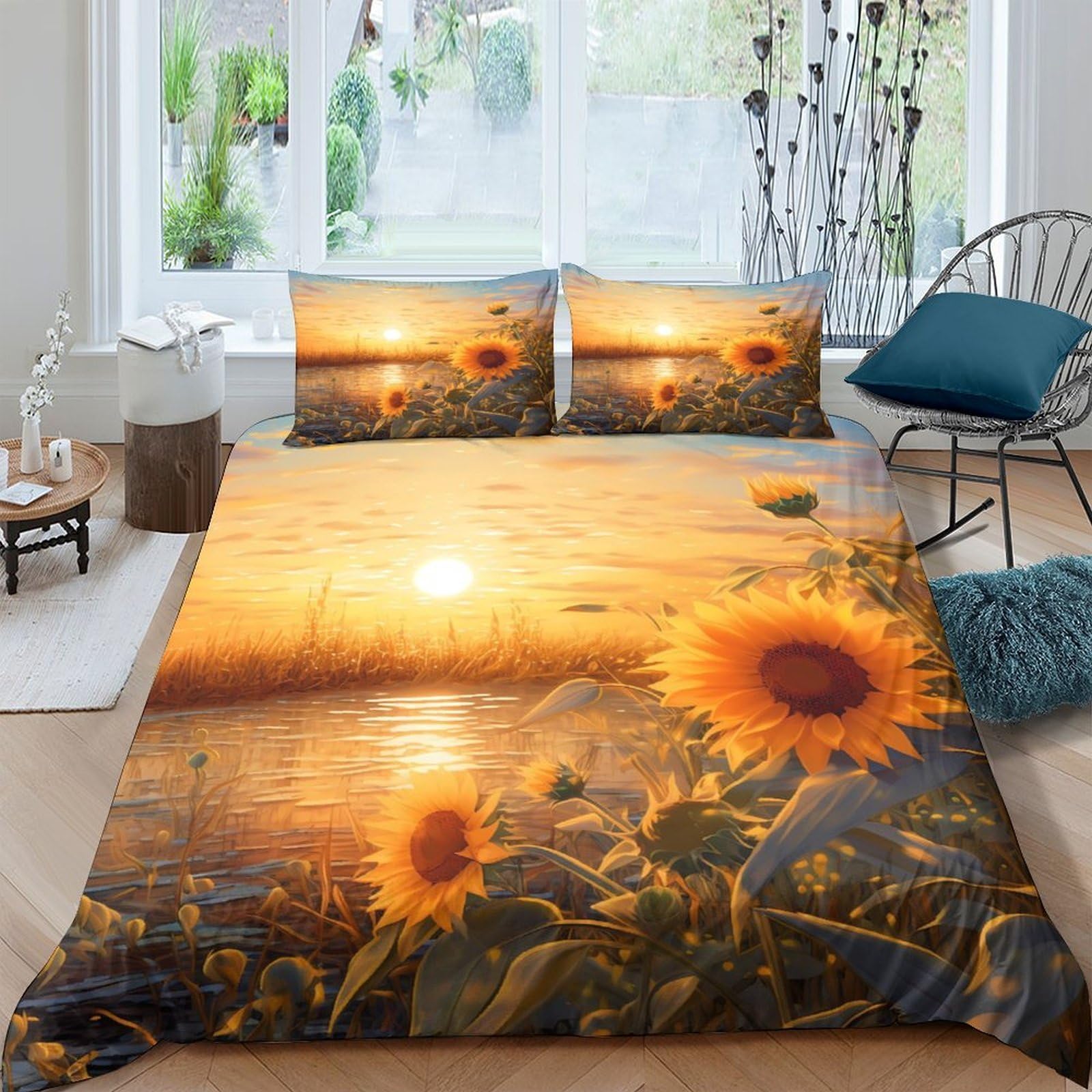 Ctjqhvkz Style-8 3D Printed Sunflower Sunset Fitted Sheet Microfiber Soft Anti-Slip Bed Cover For Bedroom Guest Room Easy Care Single（135X200cm）