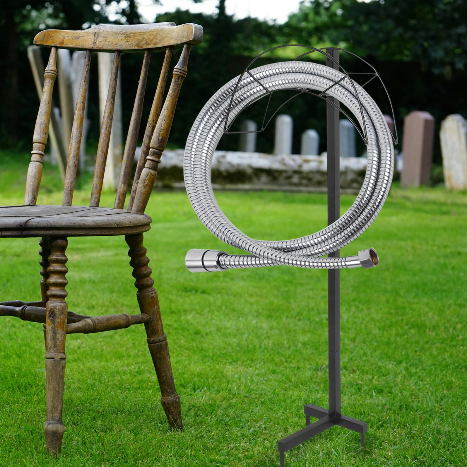 Soporte para manguera de jardín estante de almacenamiento de tuberías de agua Apuesta por soporte de manguera de jardín de metal hierro forjado Negro
