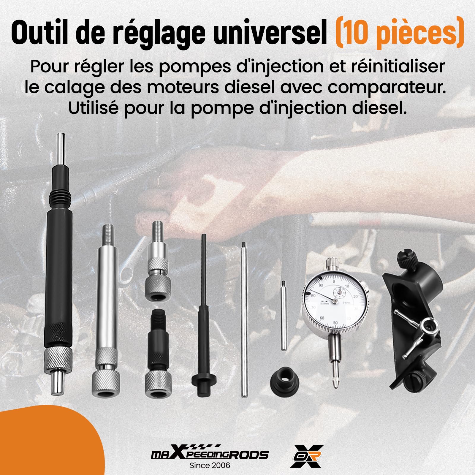 maXpeedingrods Outils pour Un réglage précis de la Pompe d'injection Diesel avec comparateur pour Audi BMW Fiat Renault VW, 10 Pièces Universel Jeu d'outils de réglage comparateur mecanique
