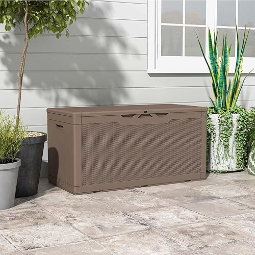 Vista 52 de Patiowell Caja de resina de 100 galones, caja de almacenamiento grande impermeable para muebles de patio y herramientas de jardín, color negro