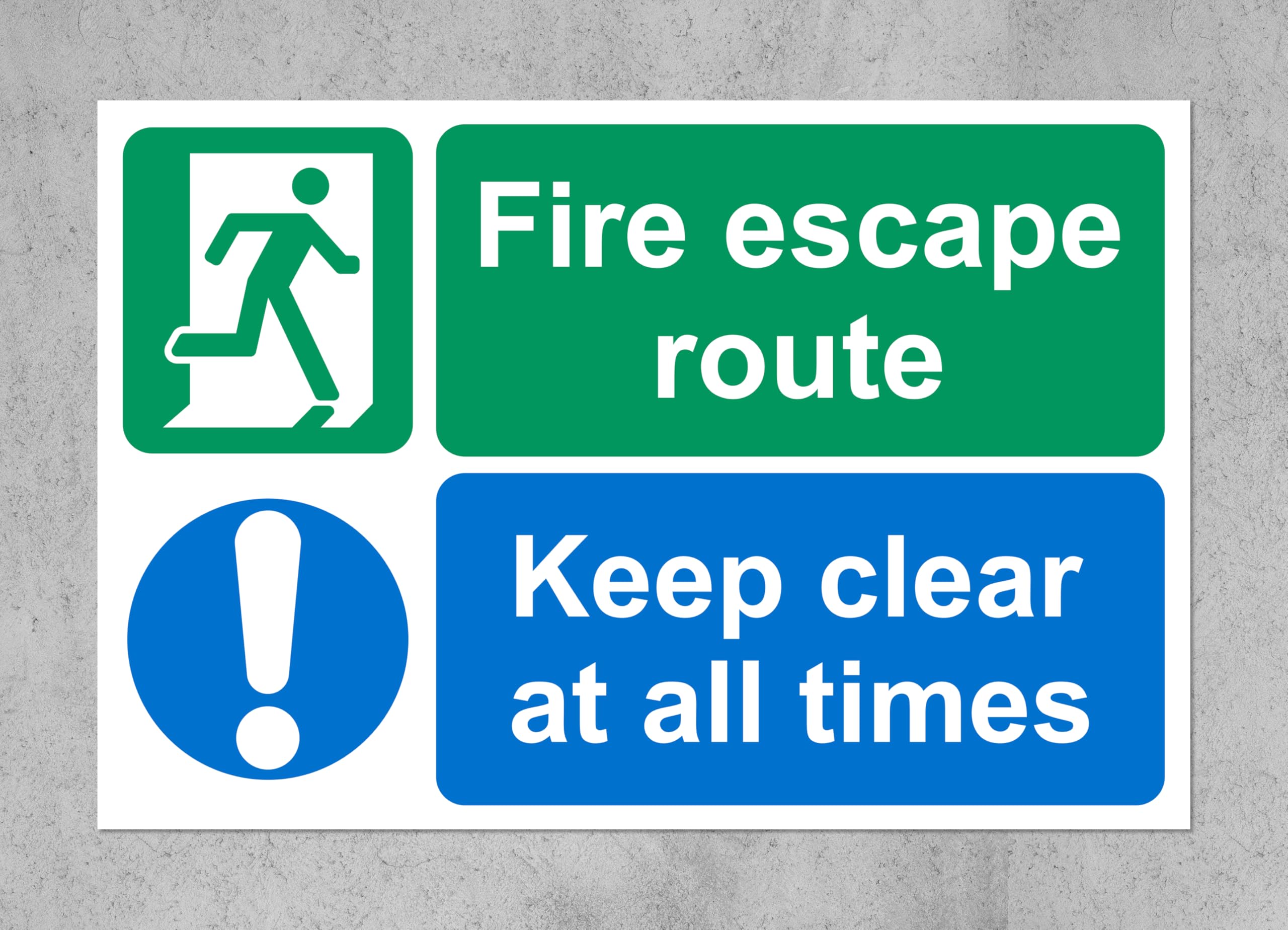 Fire escape route keep clear at all times safety sign - 1mm Plastic sign (400mm x 300mm)