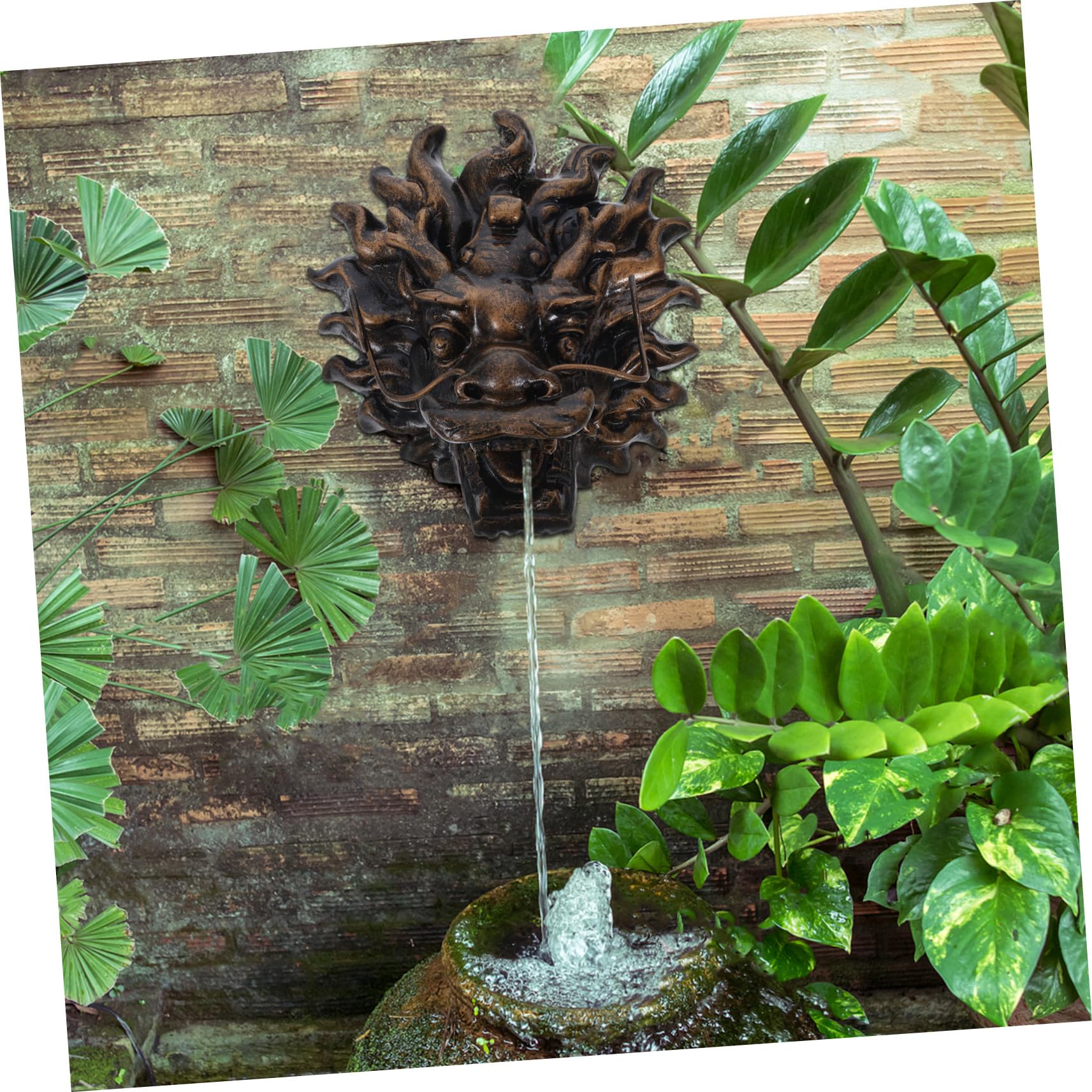 BESTonZON Muro Testa di Drago Facile Installazione in Resina Design Versatile Fontana da Giardino per Esterni e Villa Elegante