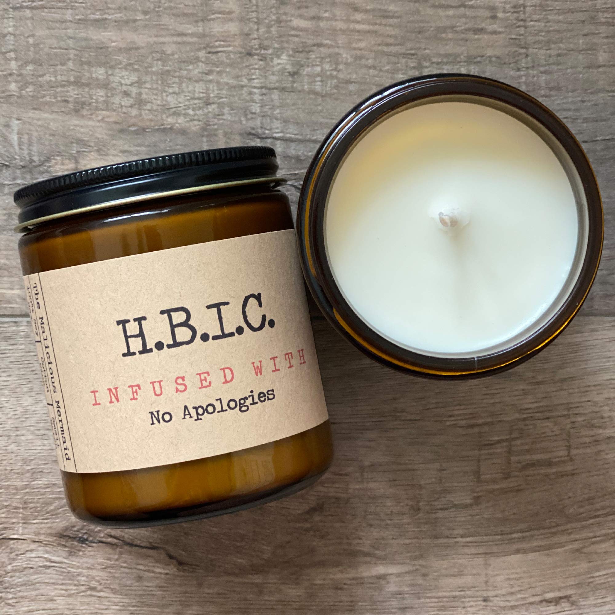 H.B.I.C. Infused With No Apologies | Premium Soy Wax Candle | The Malicious Mermaid | Amber Jar Candle | Made in USA | Snarky Candles | Scented Candles For Women And Men