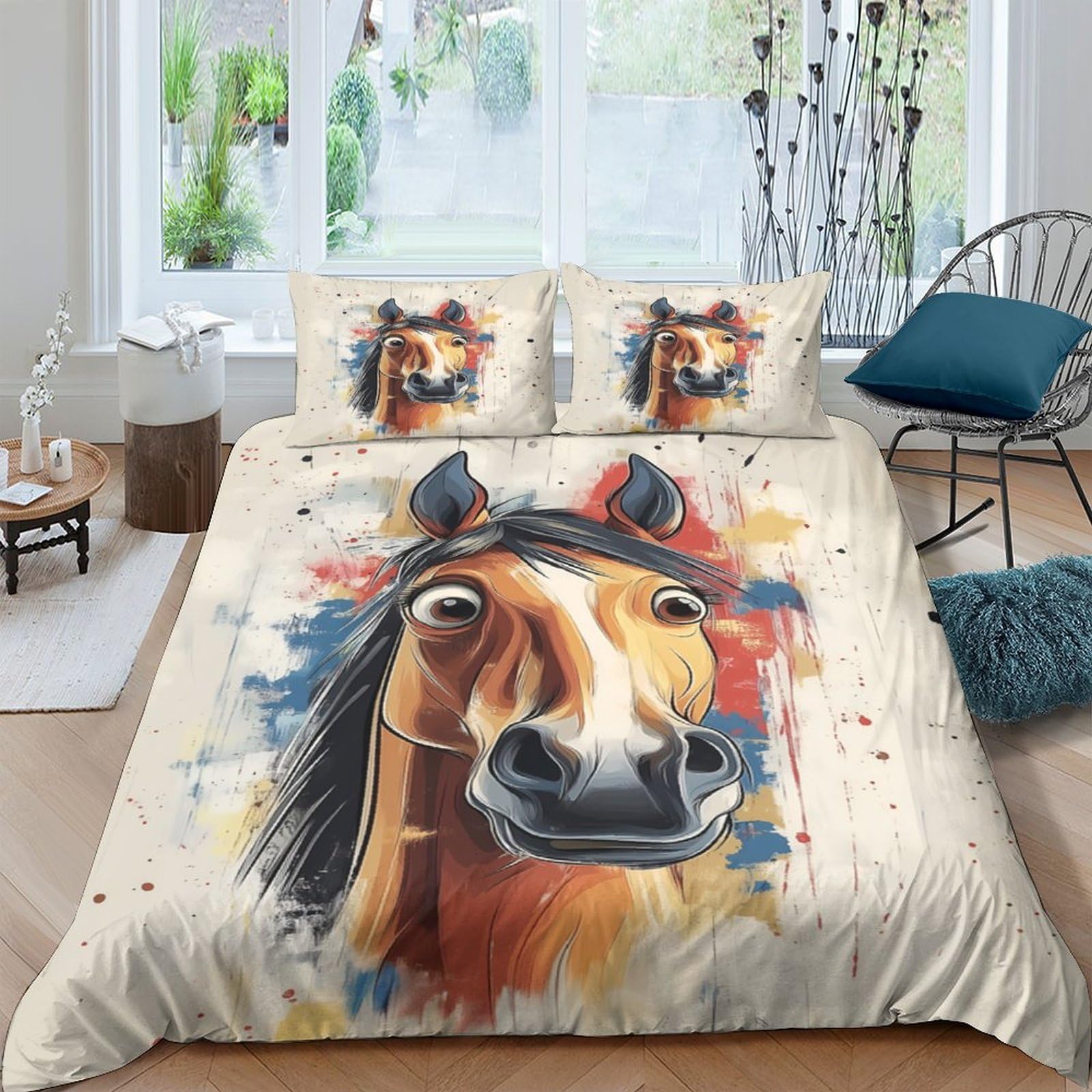 Ctjqhvkz Style-3 3D Printed Watercolor Horse Fitted Sheet Microfiber Soft Animal Art Mattress Cover For Bedroom Decor Dorm Room Easy Care Single（135X200cm）