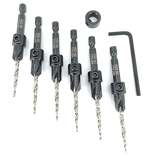 Miniatura 4 de Juego de brocas avellanadoras para madera con broca cónica, 6 piezas, #6 (964")