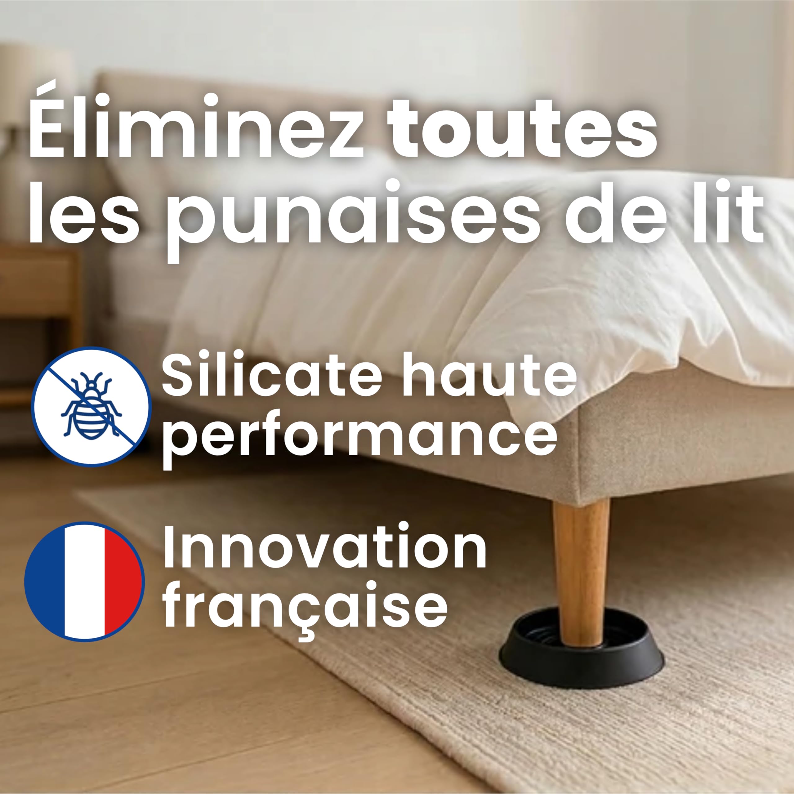 Piège Punaise de Lit Intercepteur OmniGuard Nidoan - Traitement Complet sans Insecticide, Applicateur et Silicate de Magnésium Inclus, 100% Réutilisable, Lot de 4