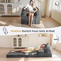 Vista 3 de MAXYOYO Sofá Cama Plegable con Respaldo, Sofá Cama Desplegable Sin Huesos con Asa, Sillón Puf Convertible 2 en 1 a Sofá Tumbona de Piso, Cómodo Sofá