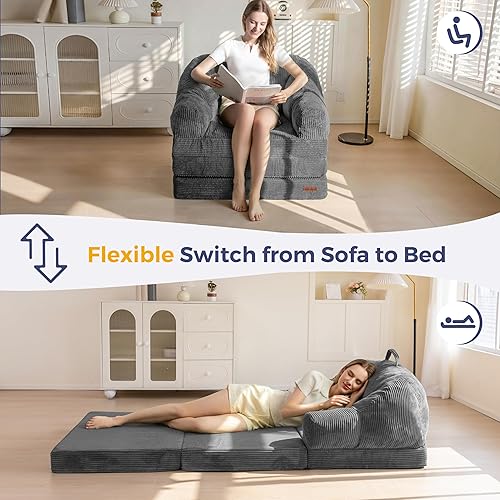 Miniatura 3 de MAXYOYO Sofá cama plegable con respaldo, sofá cama plegable sin hueso con asa, puf convertible 2 en 1, sillón a sofá tumbona, cómodo sofá plegable