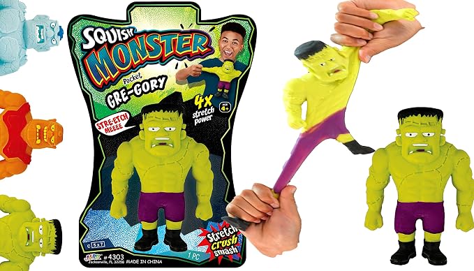 JA-RU Stretchy Monster Toy 3.5 Tall (1 Monsters Assorted) Halloween Action Figures Squish Pull Fidget. Calming Stress Toy for Kid & Boy Party Favor 4303-1