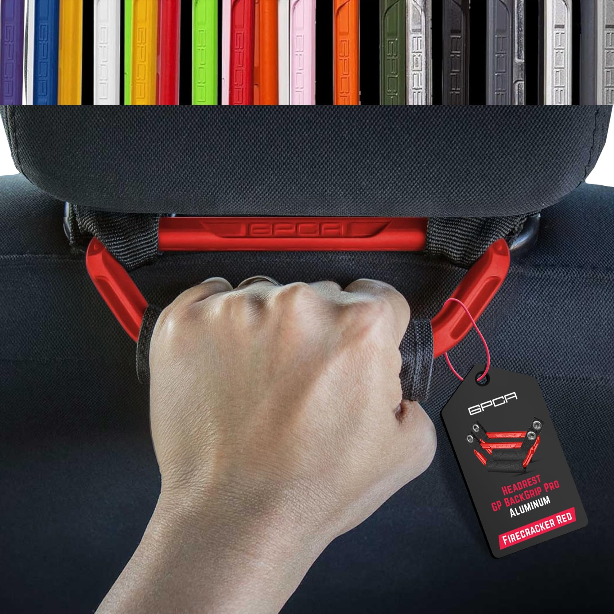 GPCA GP BackGrip Pro Headrest Handle for Cars, Jeeps, Trucks, and More, Back Seat Grab Handles and Hand Grips, Patented Jeep Accessories and Car Accessories Easy to Install (2-Pack, Fire-Cracker Red)