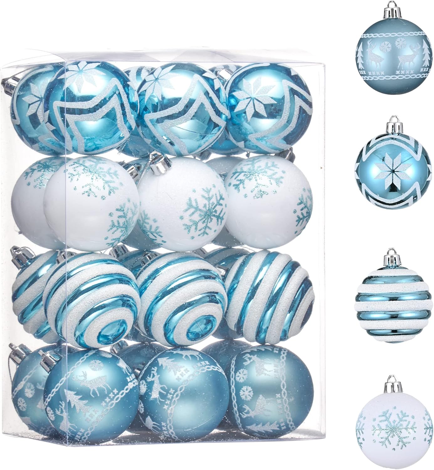 Valery Madelyn Christmas Ornaments Tree Decorations, 24ct Light Blue and Silver Shatterproof Christmas Ball Ornaments Set, 2.36 Inch Decorative Hanging Ornament Bulk for Xmas Holiday Party Decor