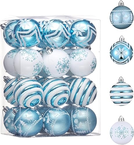 Valery Madelyn Adornos de Navidad para decoración de árbol, juego de adornos de bolas de Navidad inastillables de 24 quilates, color azul claro y