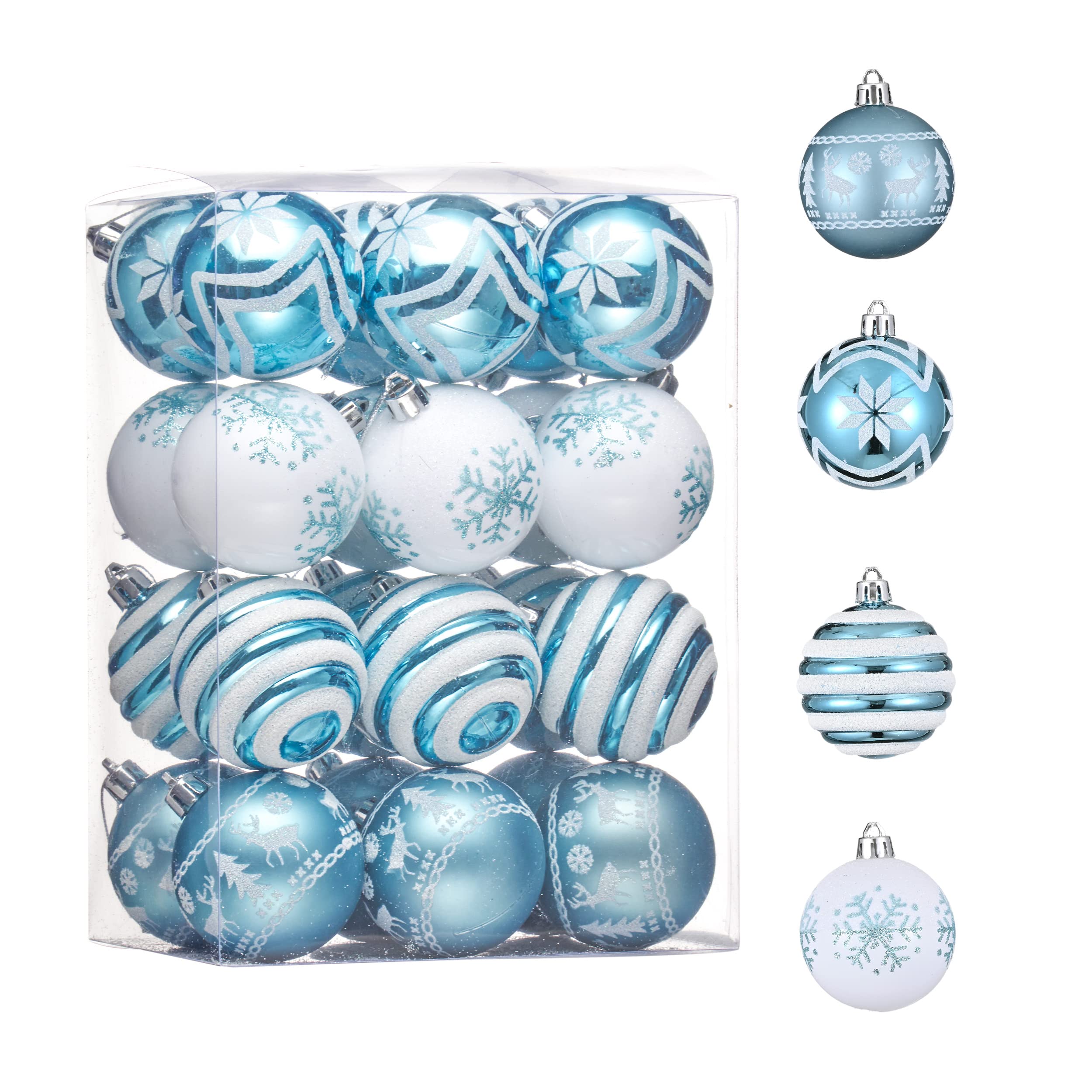Valery Madelyn Summer Beach Ornaments Tree Decorations Set, 24ct Light Blue and Silver Shatterproof Christmas in July Balls Bulk, 2.36 Inch Coastal Ocean Nautical Marine Hanging Holiday Party Decor