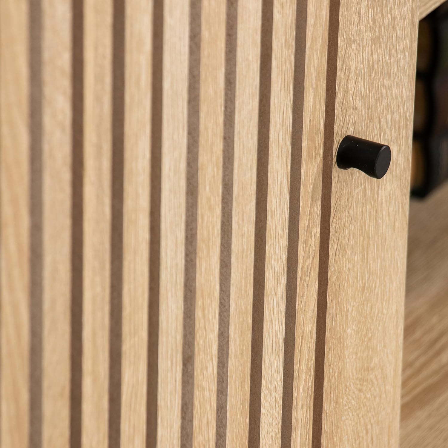 Mid Century Modern TV Stand, Fluted TV Stand for 65 Inch TV, Entertainment Center with Adjustable Shelf, Media Console, Wood Feet, Cord Holes, for Living Room (Wood, 58.26'') - Image 7