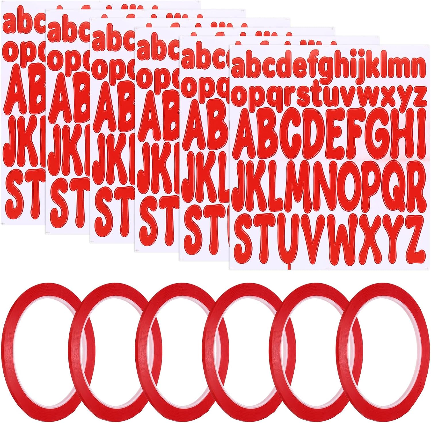 PATIKIL 312Pcs 2+1" Red Letter Stickers with 6 Roll 1/8" 164ft Whiteboard Tape, Self Adhesive Waterproof Alphabet Stickers Pinstripe Tape for Mailbox Scrapbook Sign, Style3, Red