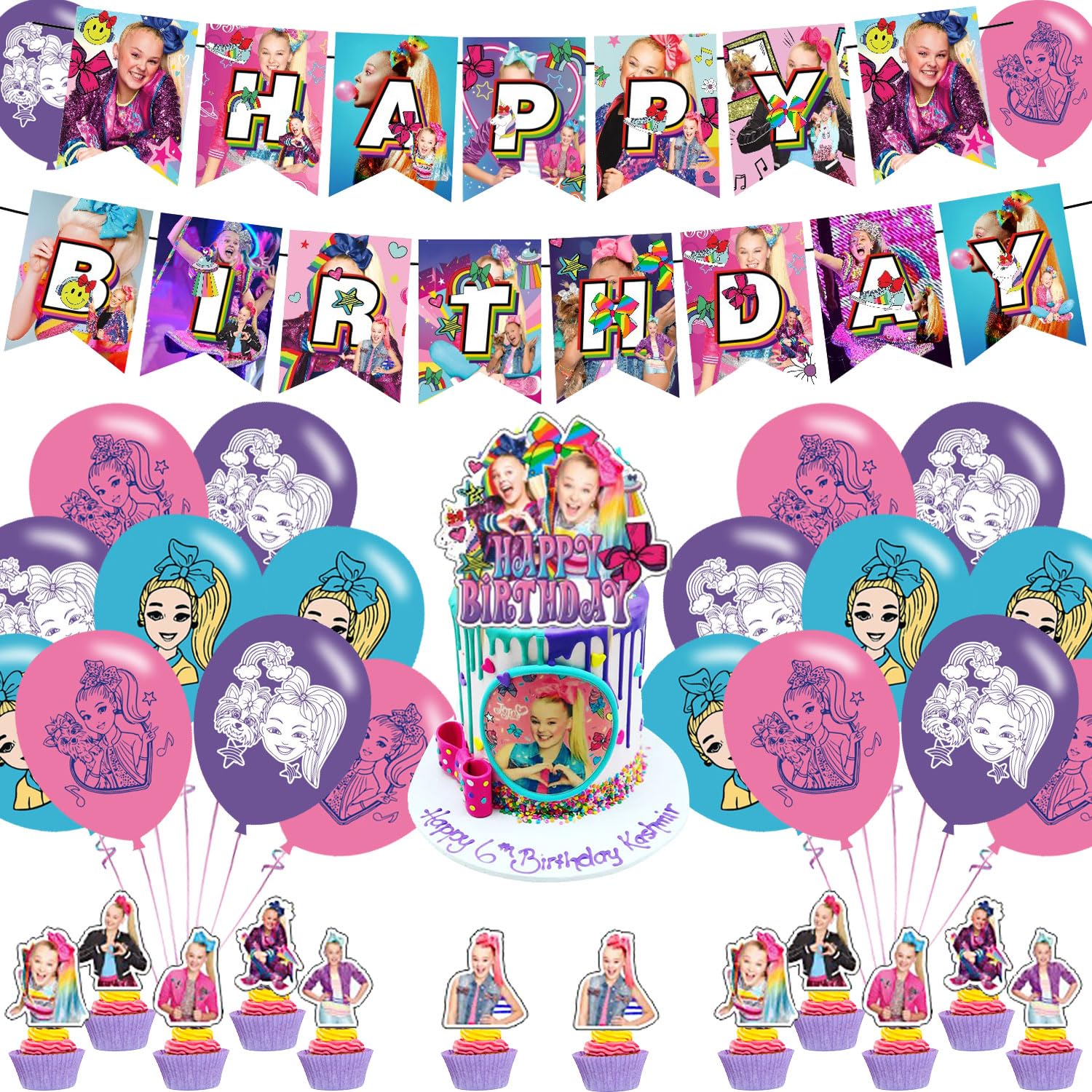 Siwas of Jojo Birthday Party Supplies, including Cake Topper, Cupcake