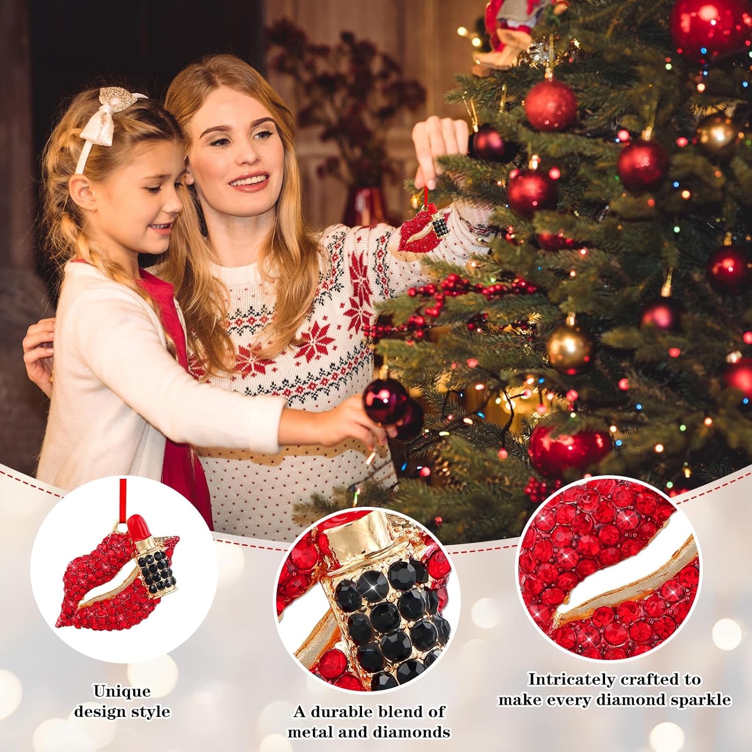 WhatSign Red Lips Lipstick Christmas Ornament - Makeup Ornaments for Christmas Tree Decorations Sexy Lips Christmas Tree Keepsake Ornaments for Women Girls - Image 3