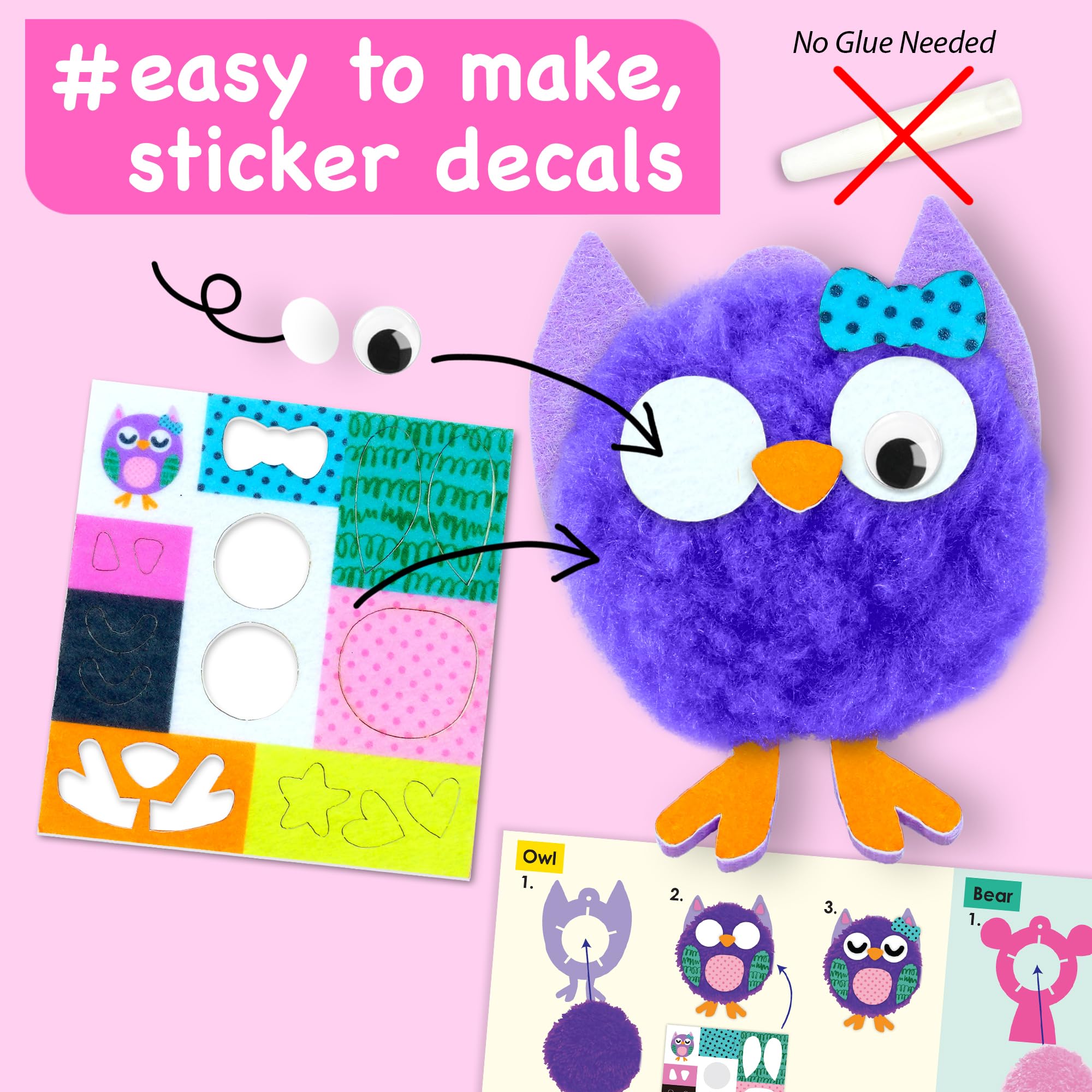 EZCRA Easy Arts and Crafts dla dzieci w wieku 3-5 lat, zestaw 10 dużych pomponów, DIY, pluszowa sztuka, rękodzieło, dla małych chłopców i dziewcząt, rękodzieło, zajęcia sensoryczne